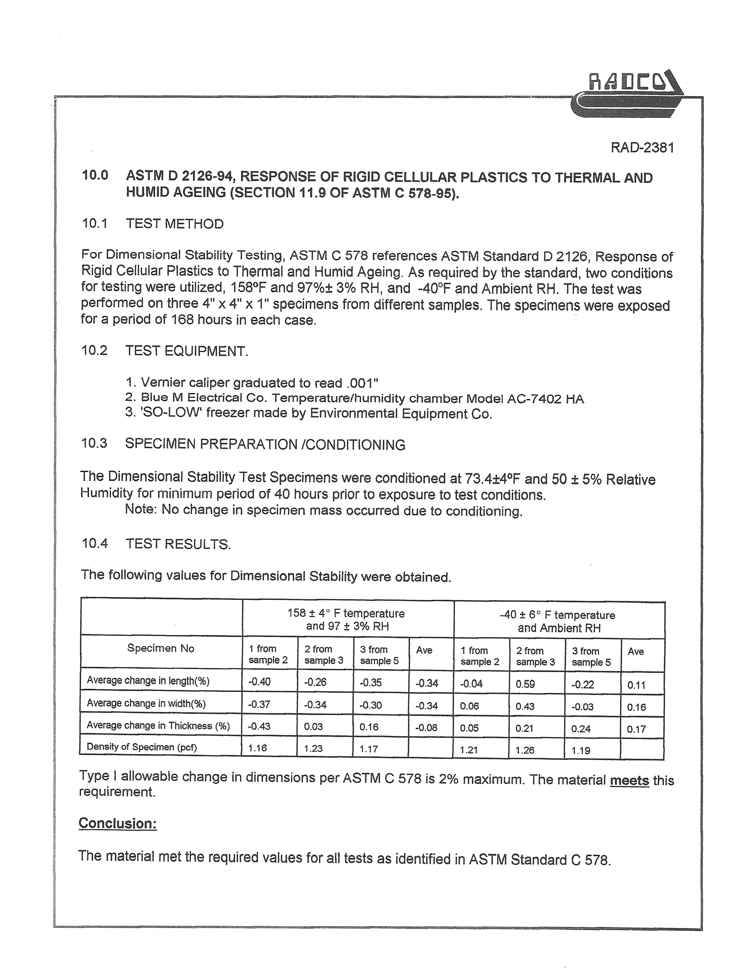 ASTM D 2126-94 Envejecimiento térmico y húmedo